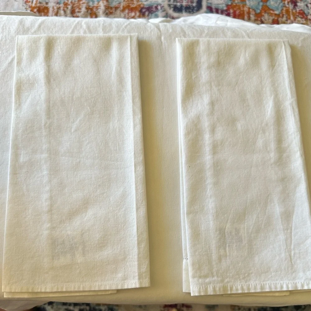 Two White w/ Blue & Green Dragonfly & Butterfly Embroidered Cotton Hand Towels.